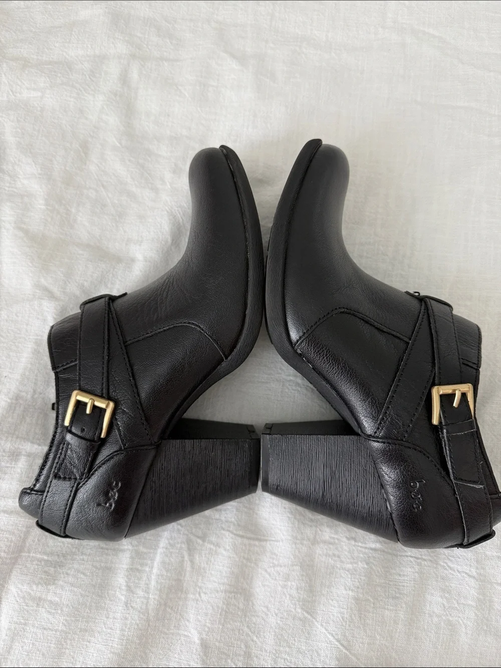 b.o.c Black Leather Moto Ankle Booties Block Heel Minimalist Model Off Duty 7.0